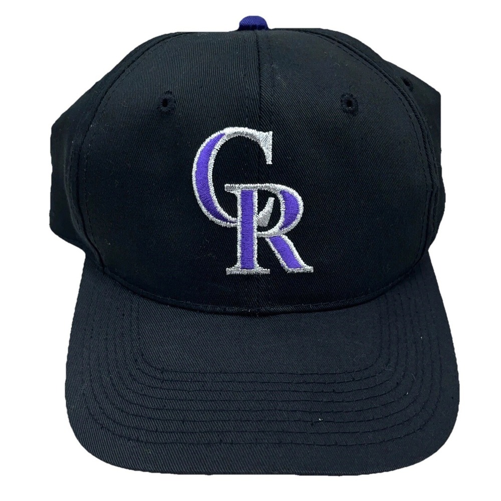 Vintage Colorado Rockies Snapback Hat Cap Black Purple Plain Logo Twill 90s Y2K‎